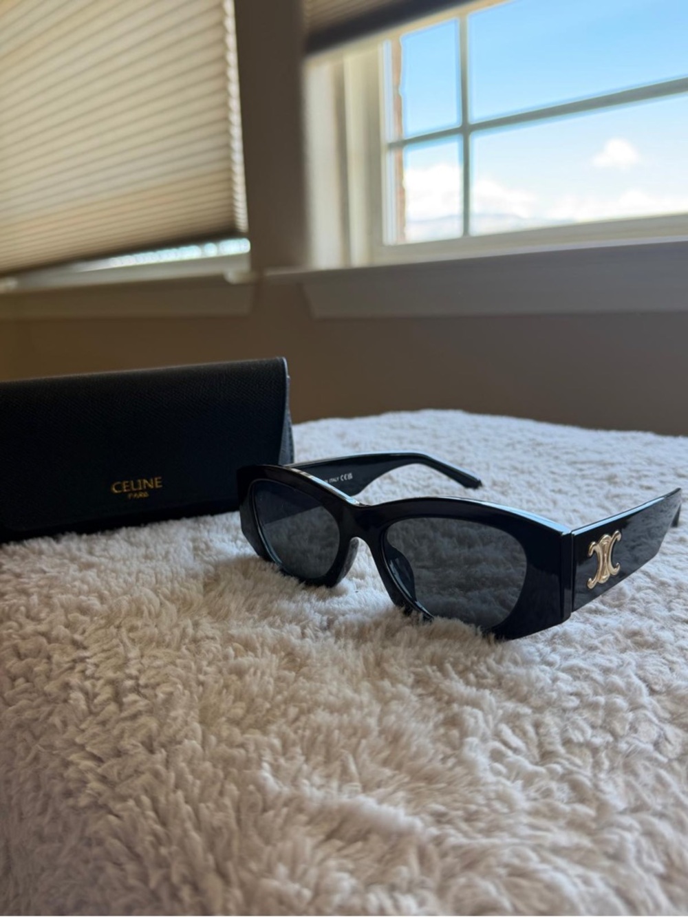 Celine Black Cat-Eye Sunglasses with Gold Logo
